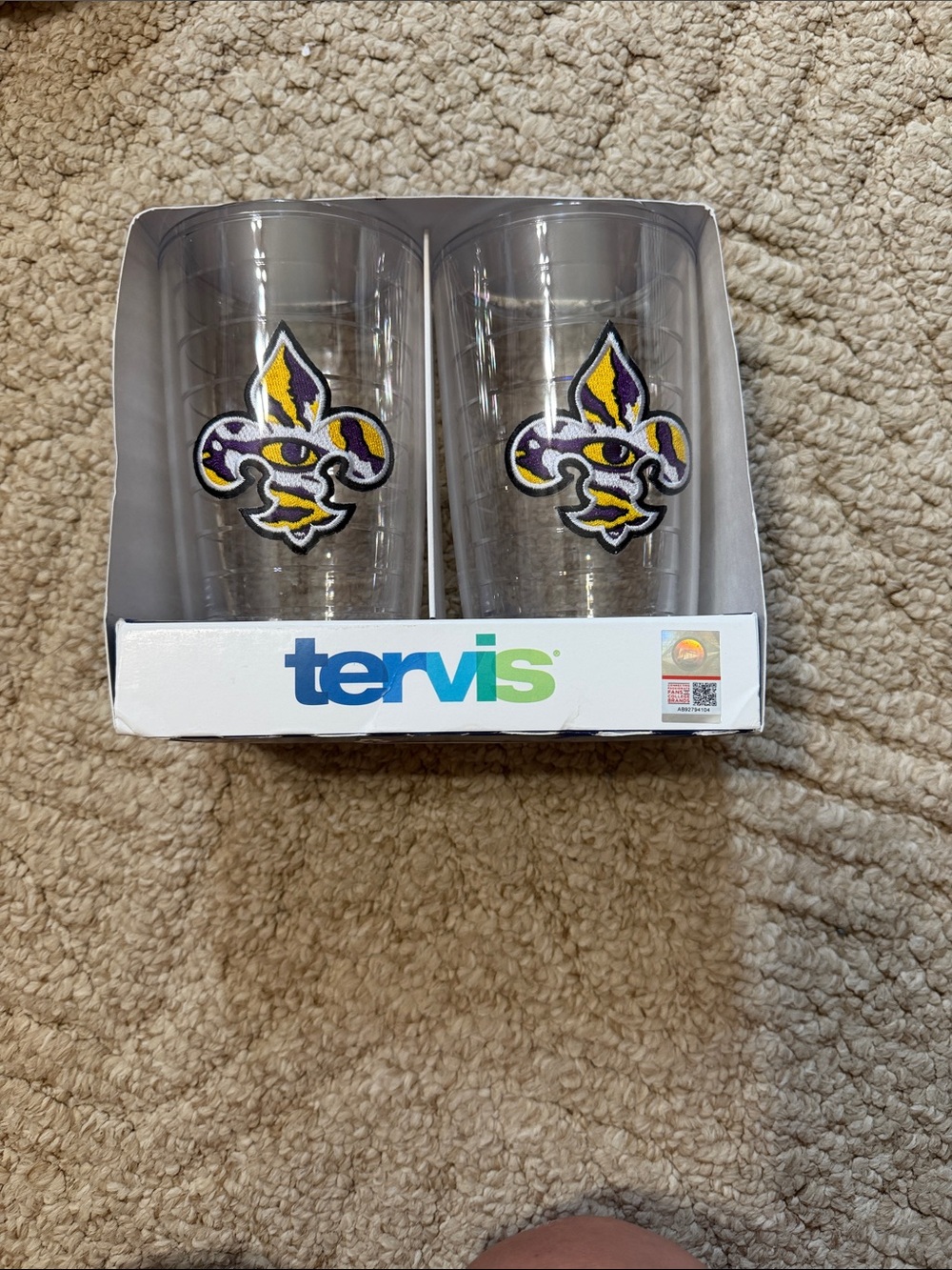 tervis Clear Tumblers with Purple and Gold Fleur-de-Lis - 2 Pack